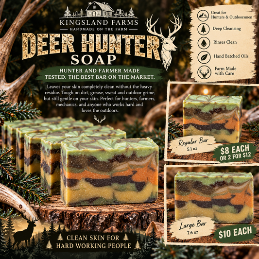 Kingsland Farms Deer Hunter Soap with regular and large bar pricing